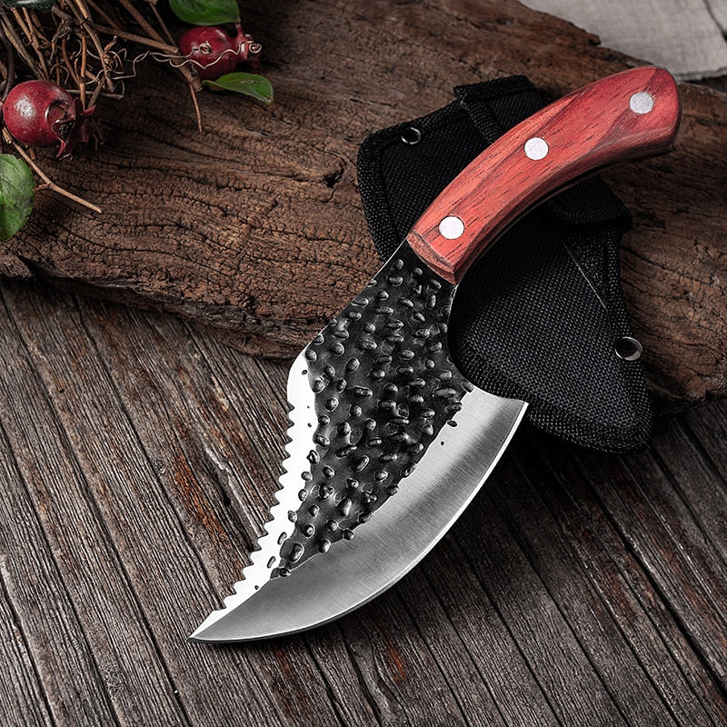 5&quot; Butcher Knife Forged Outdoor Hunting Knife 5CR15 Stainless Steel Chef Knife Meat Cleaver Kitchen Fishing Knife with Cover