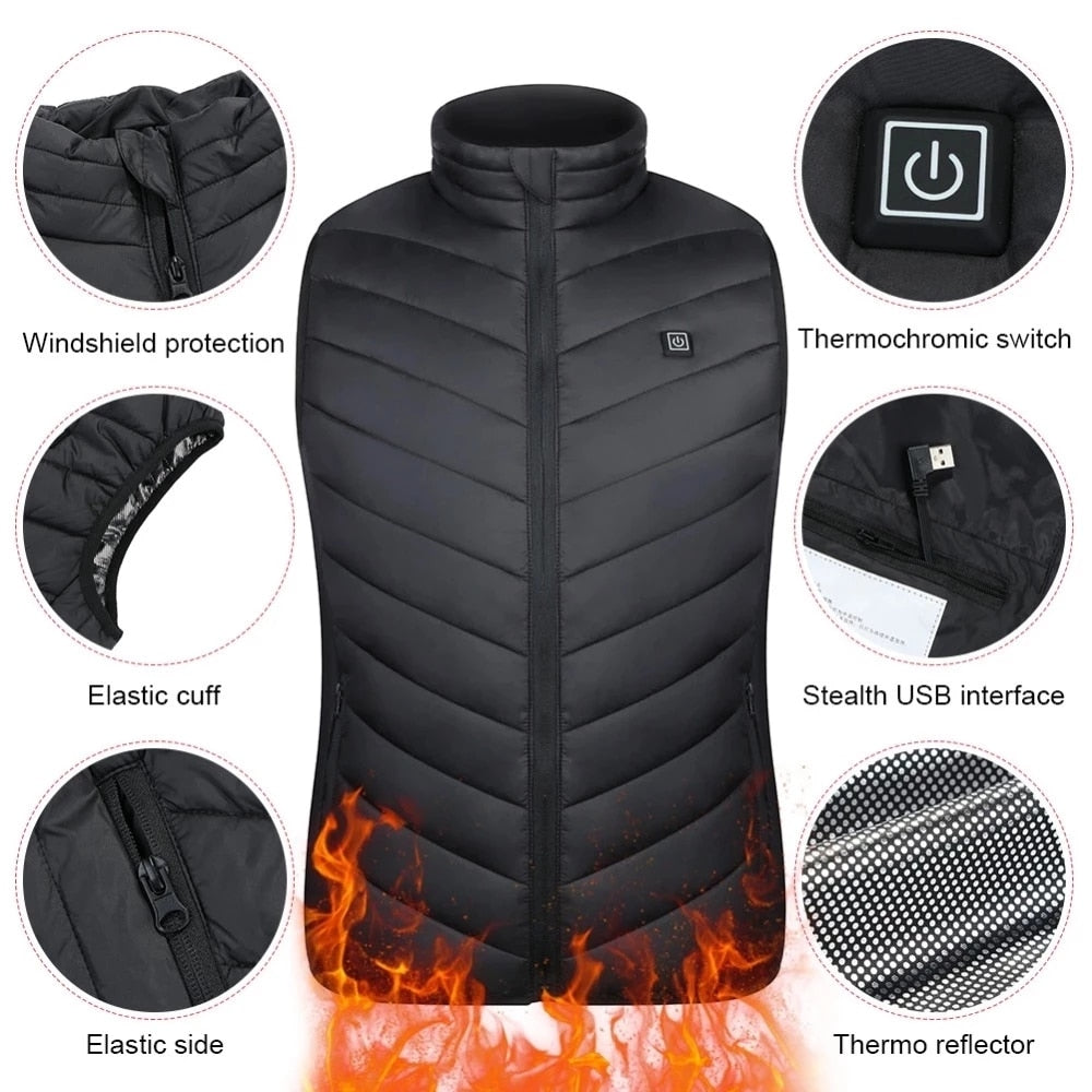 Heating jacket, USB smart switch 2-11 zone heating vest, electric heating hunting vest, men's and women's heating padded jacket