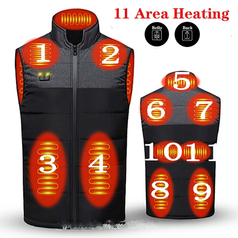 Winter Outdoor Men Electric Heated Jacket USB Heating Vest Winter Thermal Clothes Feather Camping Hiking Warm Hunting Jacket