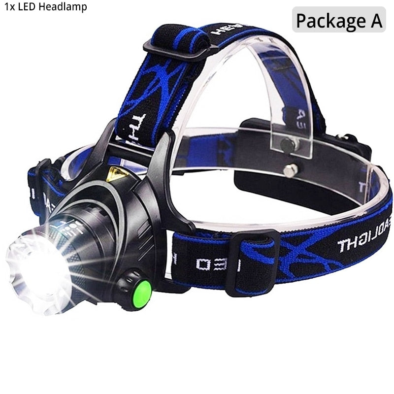 Powerful LED Headlamp 18650 DC Rechargeable Headlight Zoomable Head Lamp Waterproof Head Light High Lumens Head Flashlight