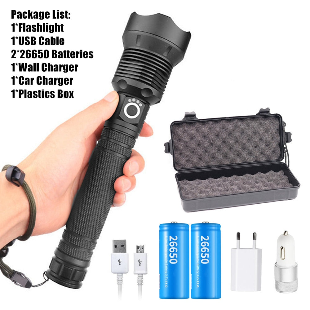 USB Powerful xhp70.2 Flashlight Torch Super Bright Rechargeable Zoom LED Tactical Torch xhp70 18650 or 26650 Battery Camp Lamp