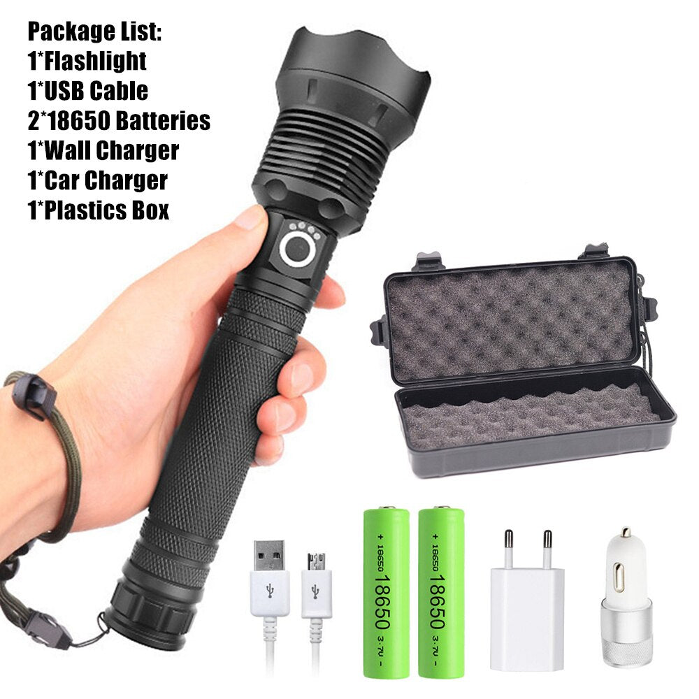 USB Powerful xhp70.2 Flashlight Torch Super Bright Rechargeable Zoom LED Tactical Torch xhp70 18650 or 26650 Battery Camp Lamp