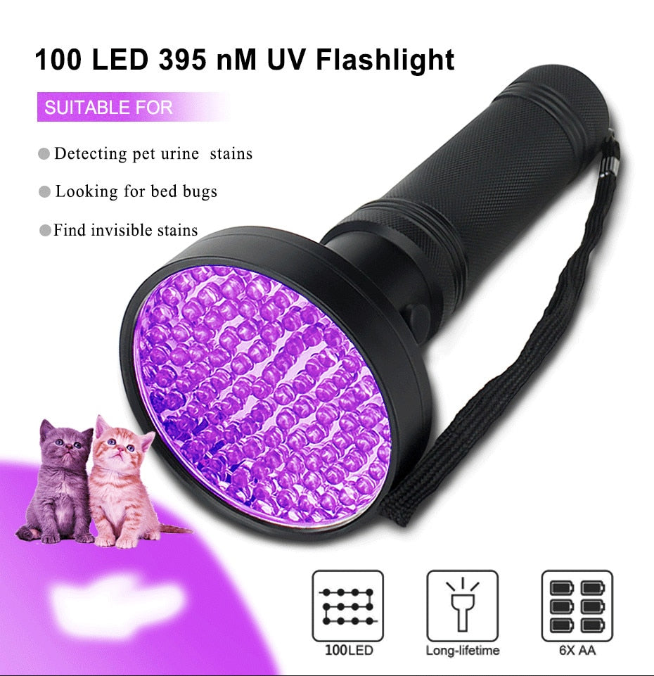 100/51 LED Flashlight Black Light AA Battery Waterproof High Quality UV Lamp 395 nm For Dog/Cat Pet Urine Detector Dry Stain Bug