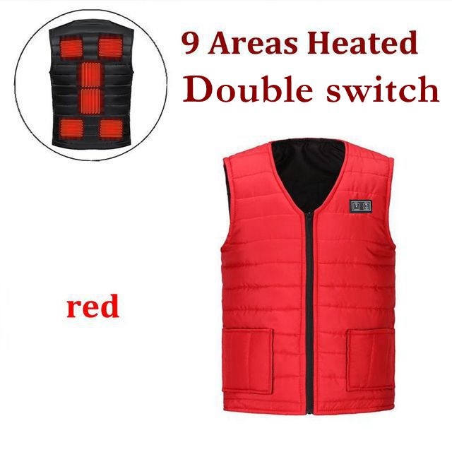 Men Autumn winter Smart heating Cotton Vest 9 area Heated V neck vest Women Outdoor Flexible Thermal Winter Warm Jacket M-7XL