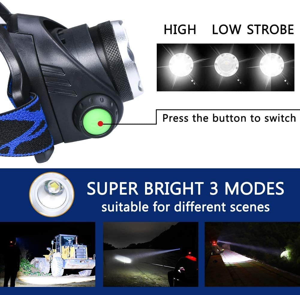 Powerful LED Headlamp 18650 DC Rechargeable Headlight Zoomable Head Lamp Waterproof Head Light High Lumens Head Flashlight