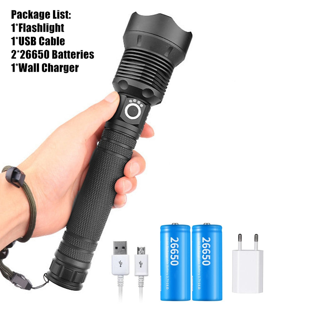 USB Powerful xhp70.2 Flashlight Torch Super Bright Rechargeable Zoom LED Tactical Torch xhp70 18650 or 26650 Battery Camp Lamp