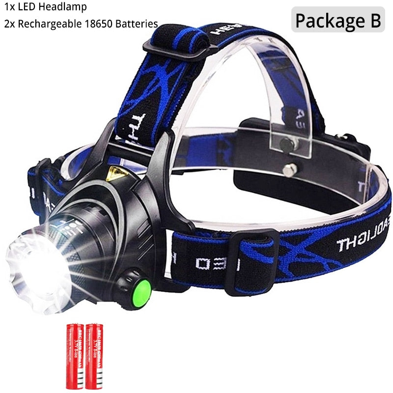 Powerful LED Headlamp 18650 DC Rechargeable Headlight Zoomable Head Lamp Waterproof Head Light High Lumens Head Flashlight