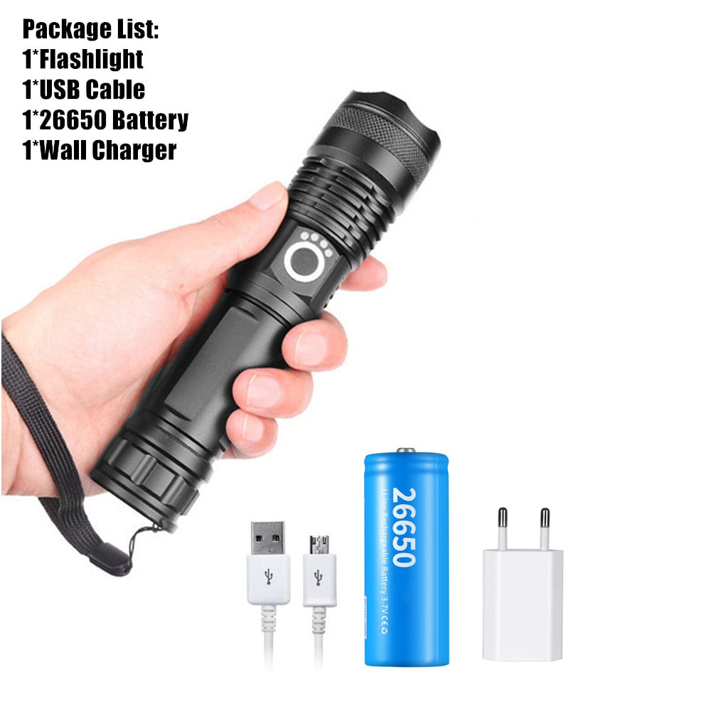 USB Powerful xhp70.2 Flashlight Torch Super Bright Rechargeable Zoom LED Tactical Torch xhp70 18650 or 26650 Battery Camp Lamp