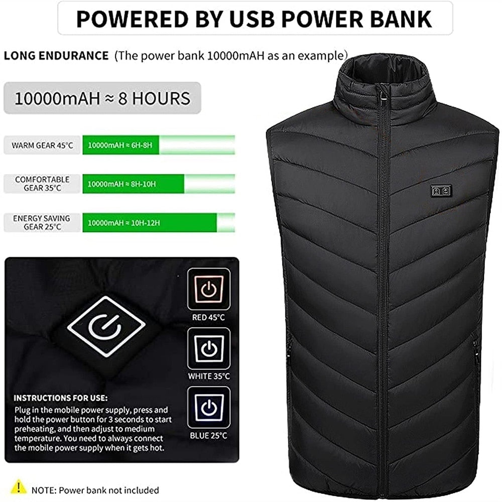 Heating jacket, USB smart switch 2-11 zone heating vest, electric heating hunting vest, men's and women's heating padded jacket