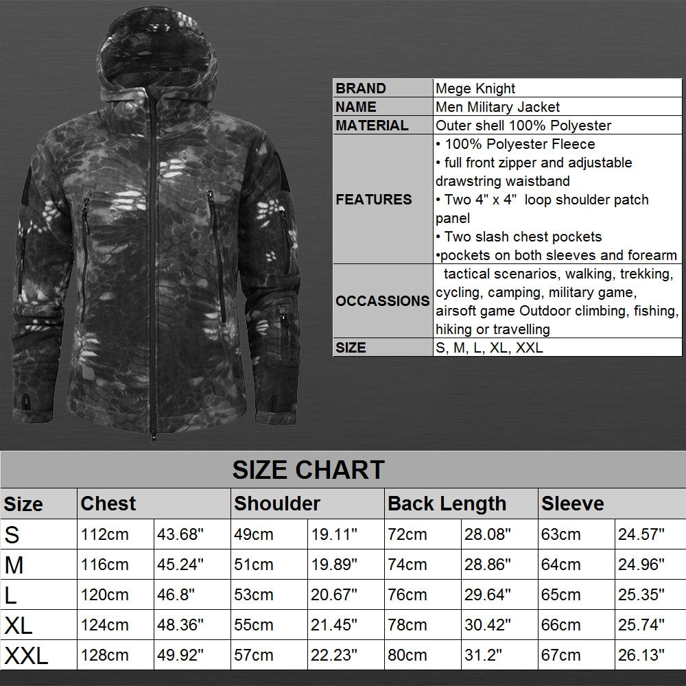 Mege Brand Autumn Winter Military Fleece Camouflage Tactical Men's Clothing Polar Warm Multicam Army Men Coat Outwear Hoodie