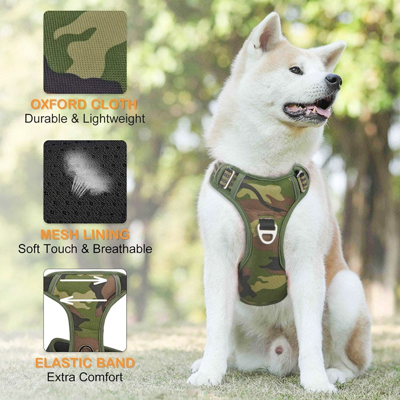 Benepaw Tactical No Pull Harness For Large Medium Dogs Durable Heavy Duty Camouflage Reflective Pet Harness Vest Control Handle