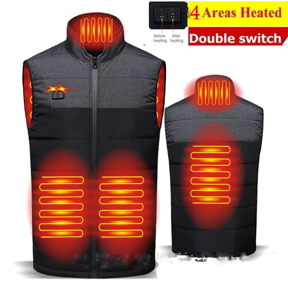 Winter Outdoor Men Electric Heated Jacket USB Heating Vest Winter Thermal Clothes Feather Camping Hiking Warm Hunting Jacket