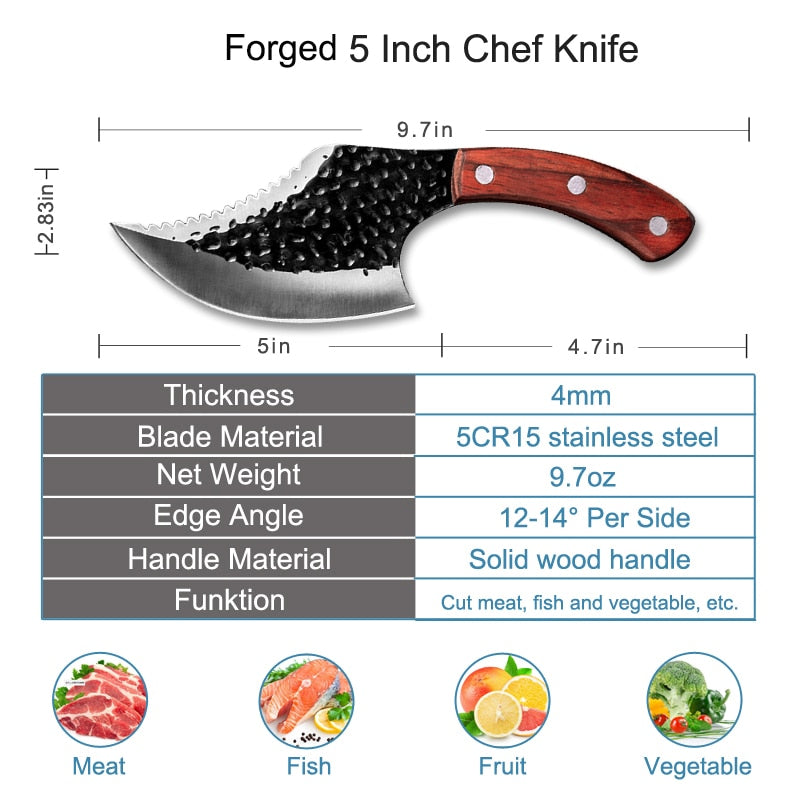 5&quot; Butcher Knife Forged Outdoor Hunting Knife 5CR15 Stainless Steel Chef Knife Meat Cleaver Kitchen Fishing Knife with Cover