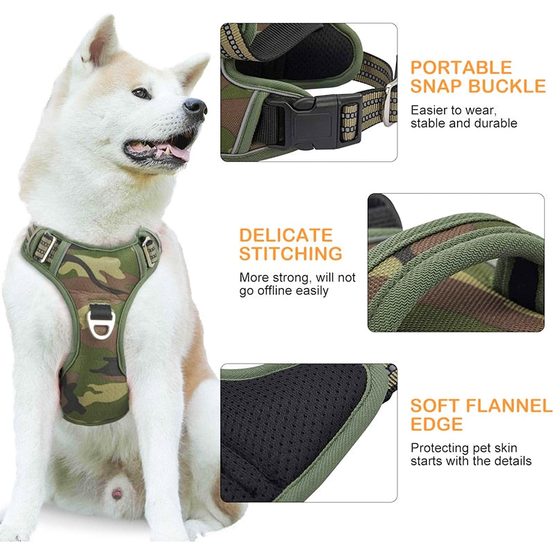 Benepaw Tactical No Pull Harness For Large Medium Dogs Durable Heavy Duty Camouflage Reflective Pet Harness Vest Control Handle