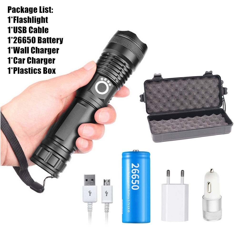 USB Powerful xhp70.2 Flashlight Torch Super Bright Rechargeable Zoom LED Tactical Torch xhp70 18650 or 26650 Battery Camp Lamp