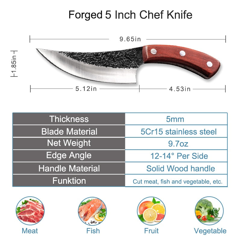 5&quot; Meat Cleaver Boning Knife Outdoor Camping Hunting Knife Forged Stainless Steel Chef Knife Fishing Fruit Butcher Kitchen Knife