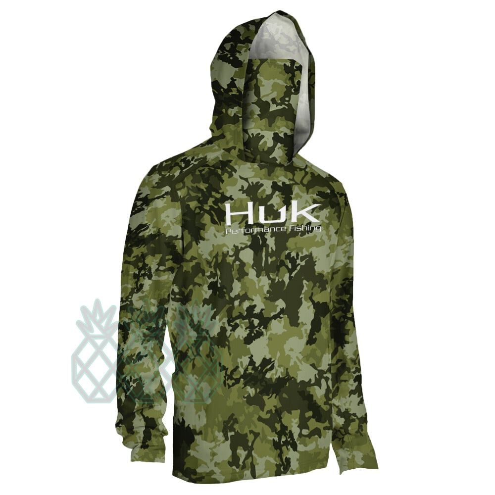 HUK Fishing Clothing Camouflage Men's Long Sleeve Mask Hooded Fishing Shirts Upf 50+ Uv Protection Performance Fishing Apparel