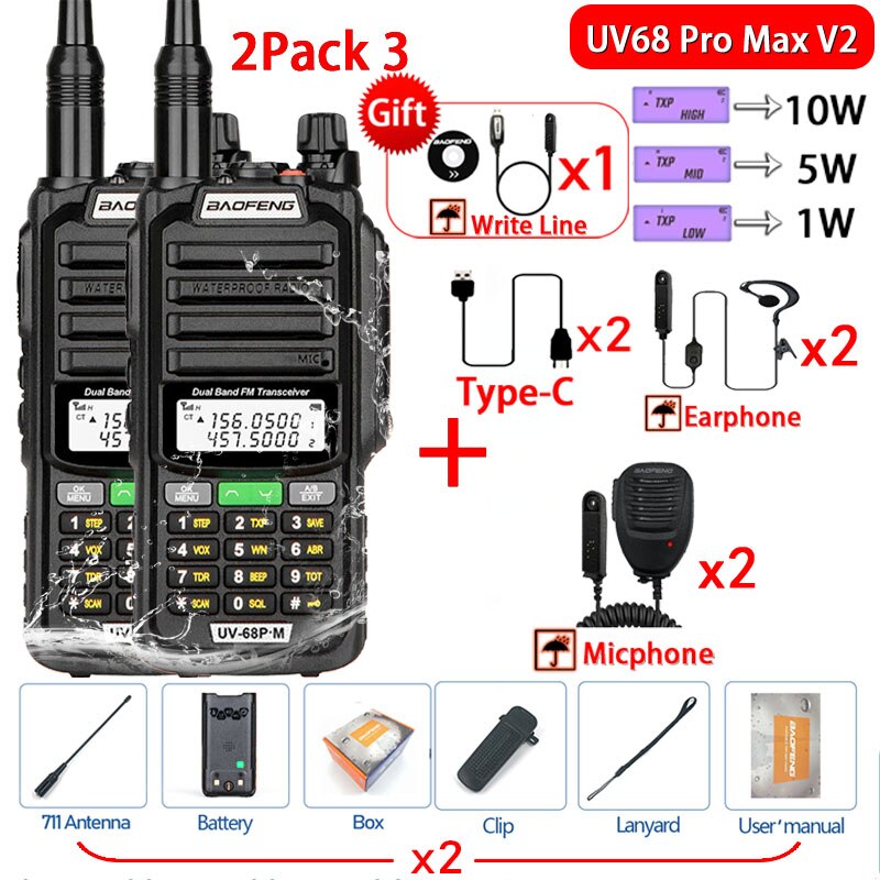 2023 Baofeng UV-68 Pro Max V2 10W IP68 Walkie Talkie Long Range Waterproof CB Two Way Radio UV9R UV5R Pro UV16 10R MAX Power