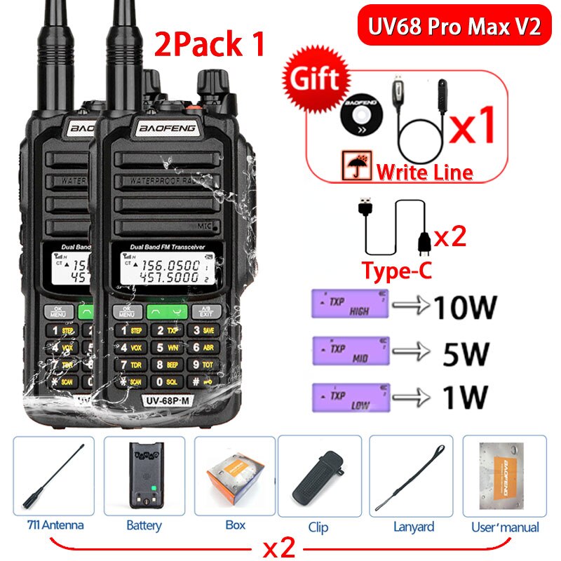 2023 Baofeng UV-68 Pro Max V2 10W IP68 Walkie Talkie Long Range Waterproof CB Two Way Radio UV9R UV5R Pro UV16 10R MAX Power