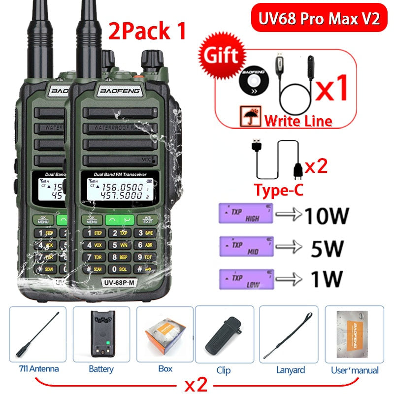 2023 Baofeng UV-68 Pro Max V2 10W IP68 Walkie Talkie Long Range Waterproof CB Two Way Radio UV9R UV5R Pro UV16 10R MAX Power