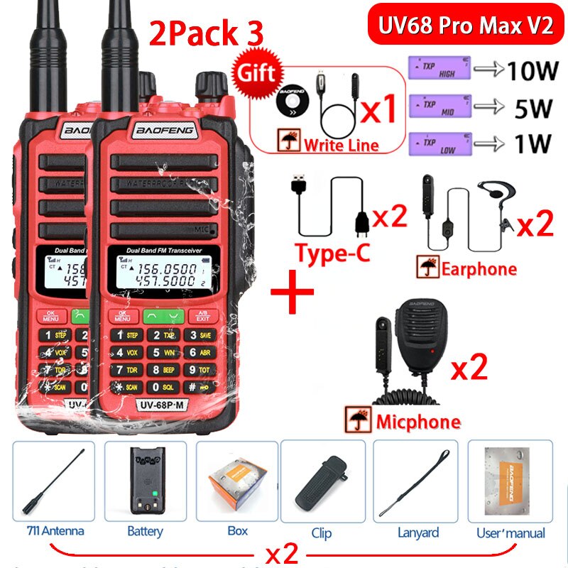 2023 Baofeng UV-68 Pro Max V2 10W IP68 Walkie Talkie Long Range Waterproof CB Two Way Radio UV9R UV5R Pro UV16 10R MAX Power