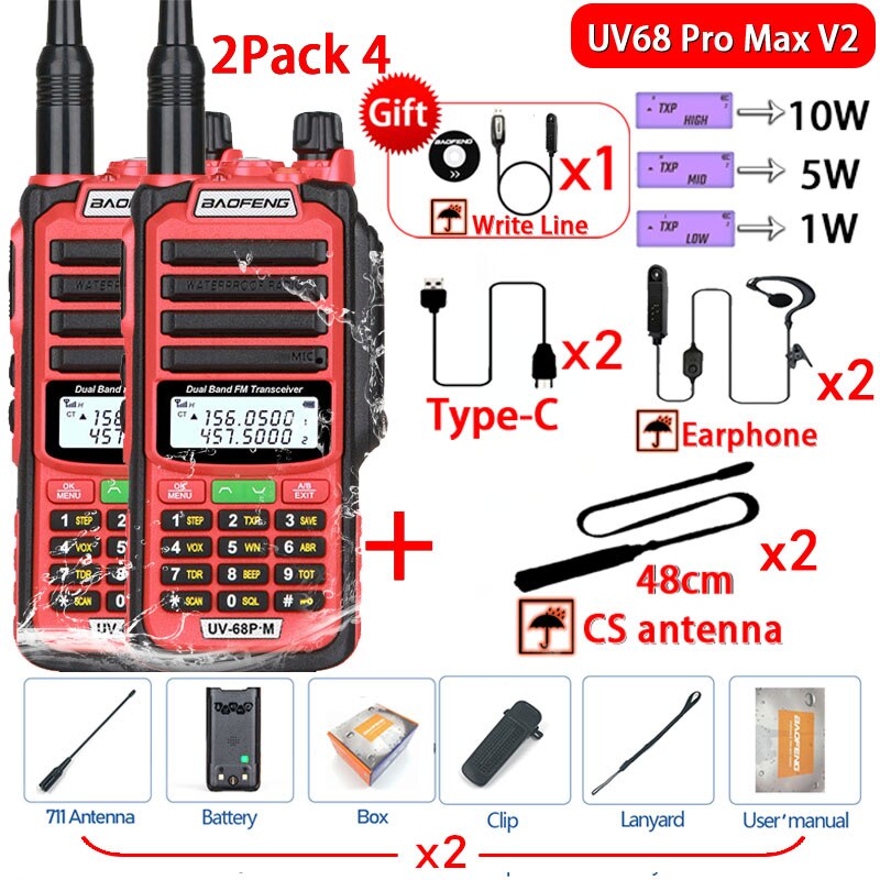 2023 Baofeng UV-68 Pro Max V2 10W IP68 Walkie Talkie Long Range Waterproof CB Two Way Radio UV9R UV5R Pro UV16 10R MAX Power