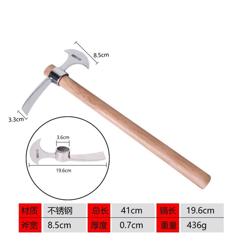 Stainless Steel Pickaxe With Wooden Handles Outdoor Camping Gardening Mattock Multifunctional Pick Axe