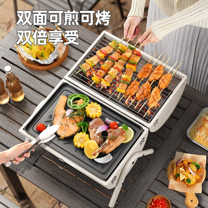 Portable Combine BBQ Grill 2-4 Person Patio Camping Picnic Barbecue Stove Round