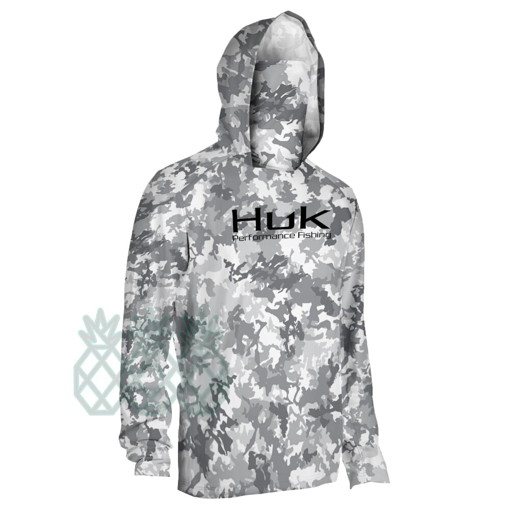 HUK Fishing Clothing Camouflage Men's Long Sleeve Mask Hooded Fishing Shirts Upf 50+ Uv Protection Performance Fishing Apparel