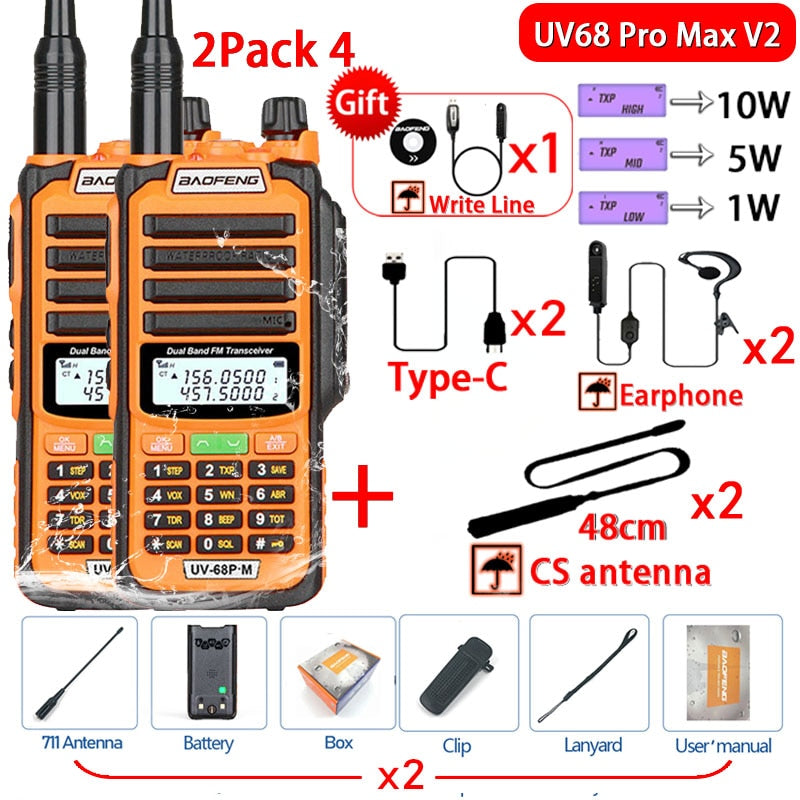 2023 Baofeng UV-68 Pro Max V2 10W IP68 Walkie Talkie Long Range Waterproof CB Two Way Radio UV9R UV5R Pro UV16 10R MAX Power