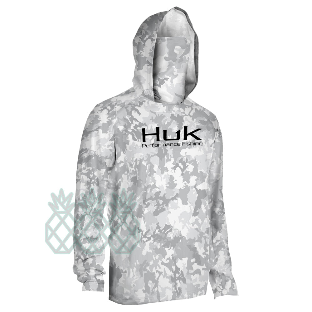 HUK Fishing Clothing Camouflage Men's Long Sleeve Mask Hooded Fishing Shirts Upf 50+ Uv Protection Performance Fishing Apparel