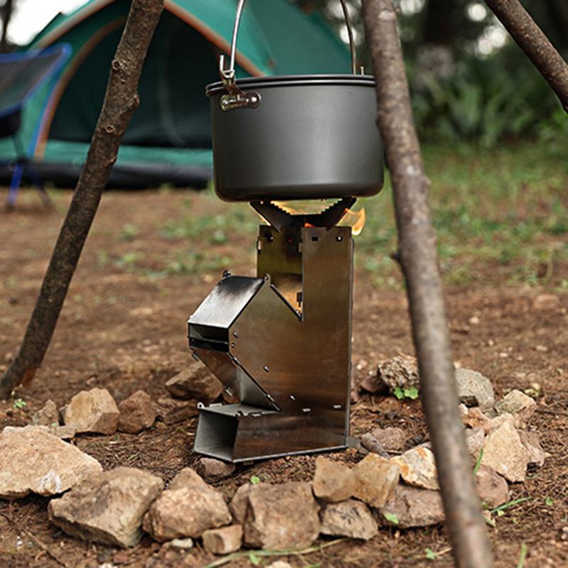 Camping Stove Collapsible Wood Burn Stainless Steel Rocket Stove Unloading Portable Rocket Stove Outdoor Wood Fire Stove Firing