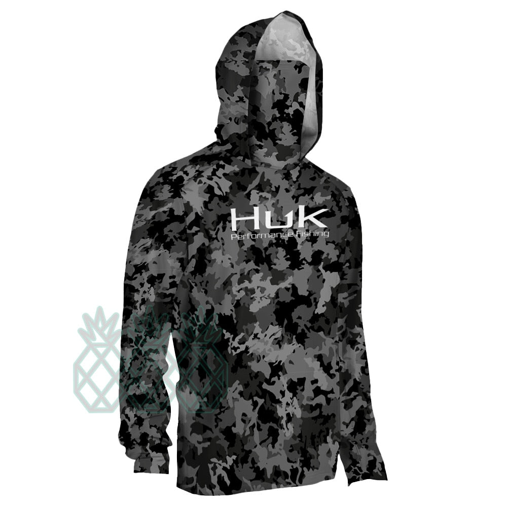 HUK Fishing Clothing Camouflage Men's Long Sleeve Mask Hooded Fishing Shirts Upf 50+ Uv Protection Performance Fishing Apparel