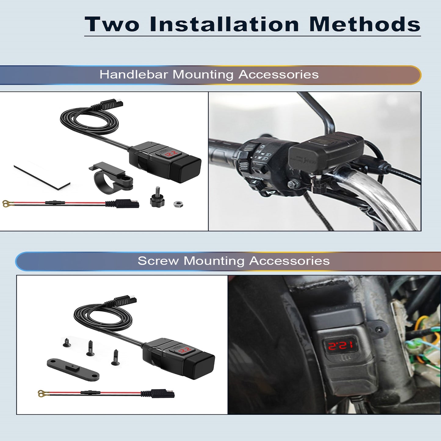 Powstation QC3.0 Motorcycle USB Charger Waterproof Cell Quick Charger Autocycle USB Socket With Voltmeter Motorcycle Accessories