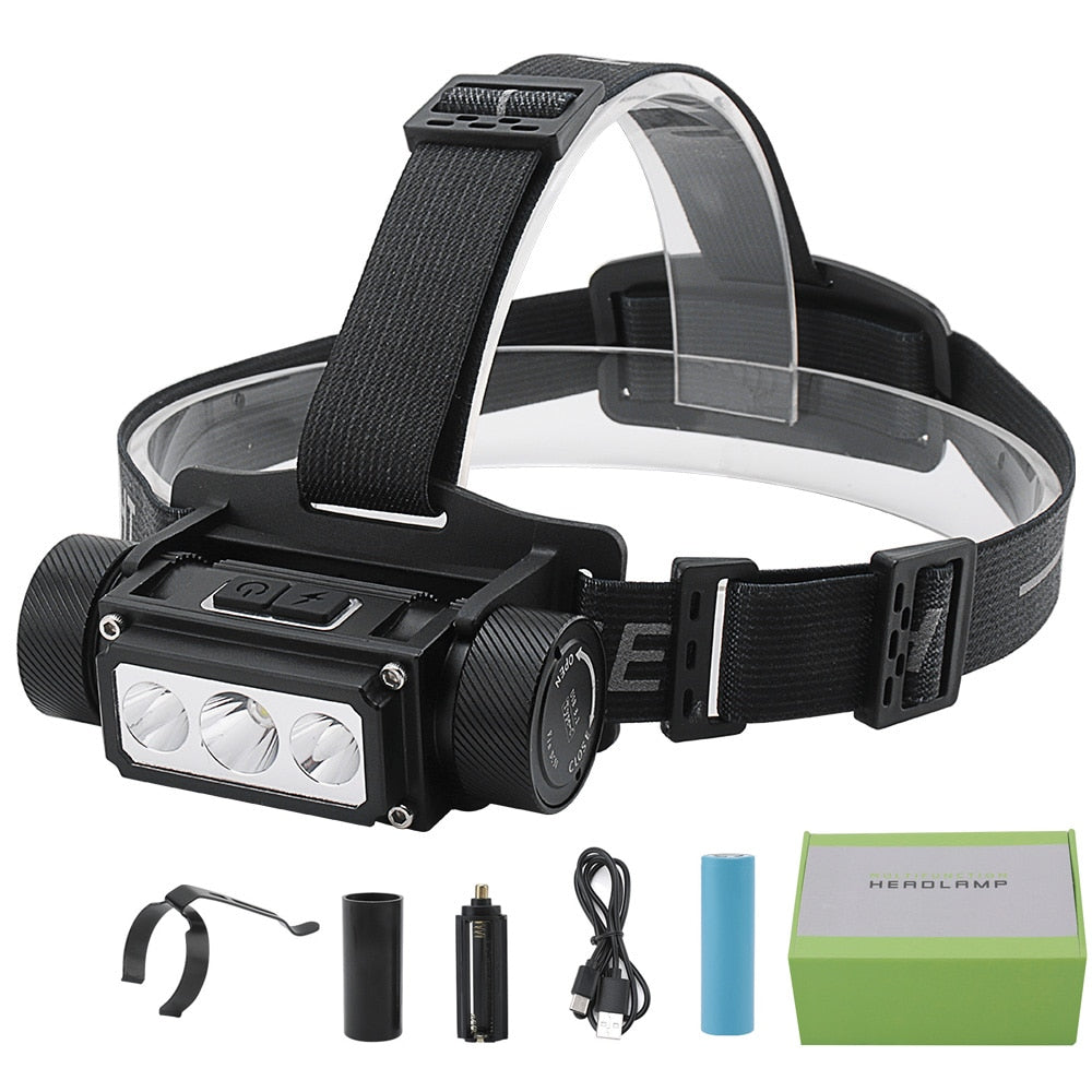 BORUiT Powerful LED Headlamp 6000LM Headlight TYPE-C Rechargeable 21700 Battery Head Torch Waterproof Fishing Lantern