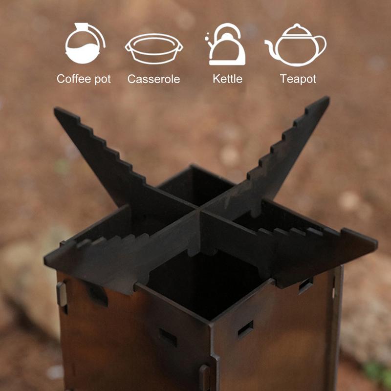 Outdoor Collapsible Wood Burning Stove Stainless Rocket Stove Backpacking Camping Tent Stove Picnic Camping Stove Supplies