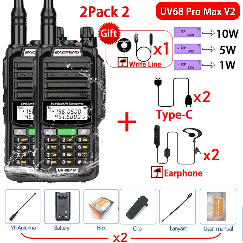 2023 Baofeng UV-68 Pro Max V2 10W IP68 Walkie Talkie Long Range Waterproof CB Two Way Radio UV9R UV5R Pro UV16 10R MAX Power