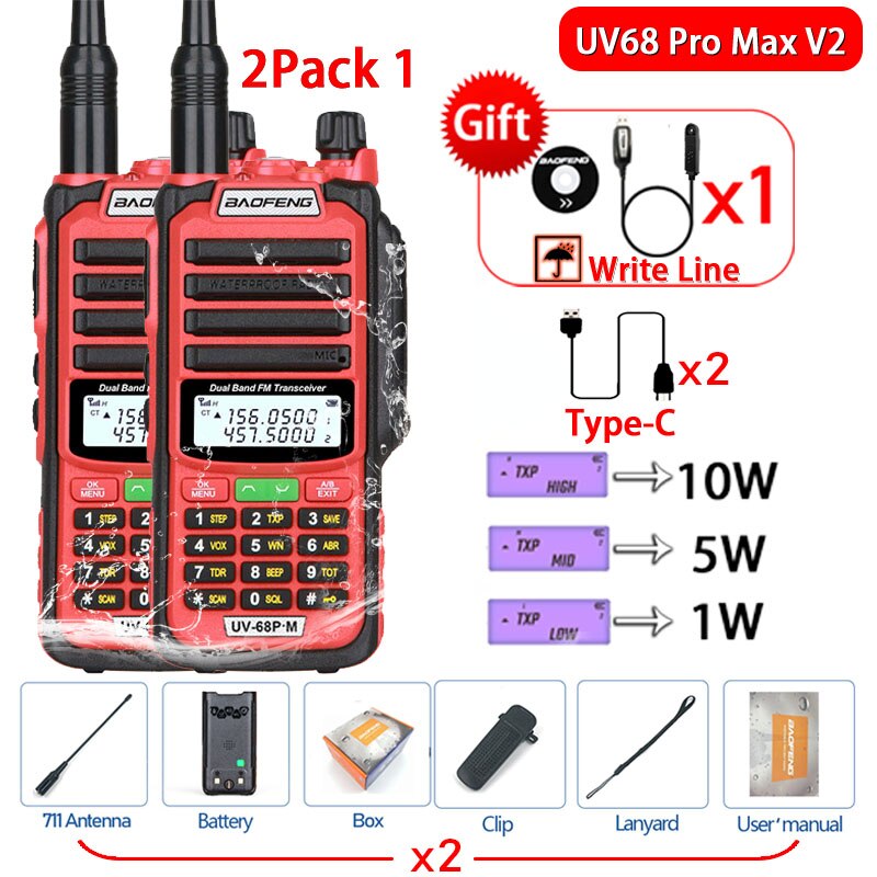 2023 Baofeng UV-68 Pro Max V2 10W IP68 Walkie Talkie Long Range Waterproof CB Two Way Radio UV9R UV5R Pro UV16 10R MAX Power