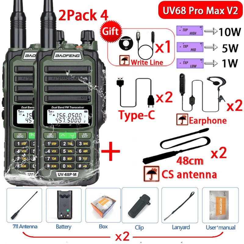 2023 Baofeng UV-68 Pro Max V2 10W IP68 Walkie Talkie Long Range Waterproof CB Two Way Radio UV9R UV5R Pro UV16 10R MAX Power