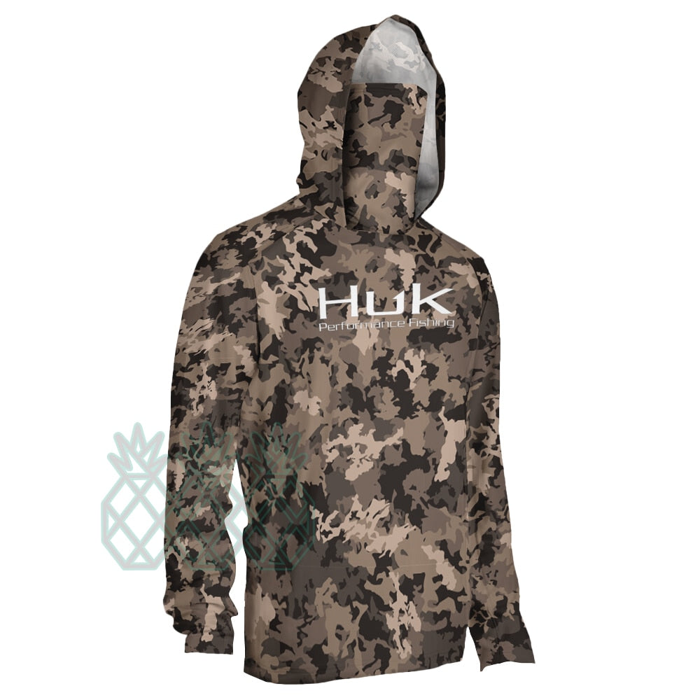 HUK Fishing Clothing Camouflage Men's Long Sleeve Mask Hooded Fishing Shirts Upf 50+ Uv Protection Performance Fishing Apparel