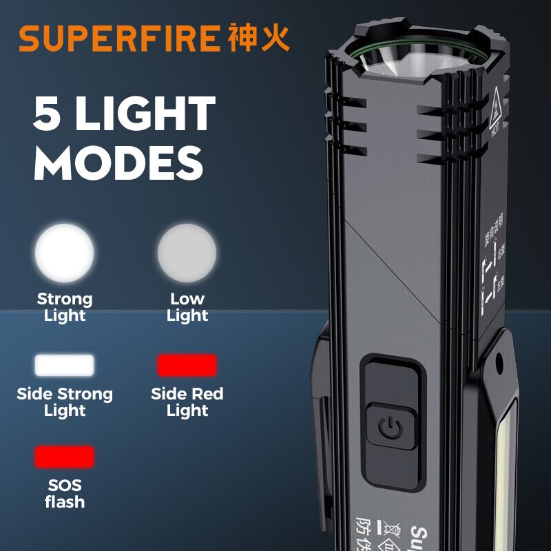 SUPERFIRE G19 Portable COB Head Flashlight with magnet, camping fishing Rechargeable Work light Lantern Torch Outdoor lighting