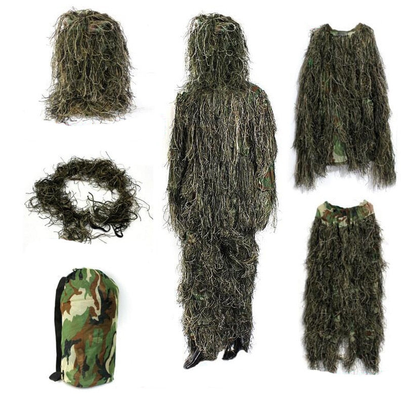 Tactical Camouflage Clothing 3D Withered Grass Ghillie Suit 5 PCS Sniper Military Hunting Suit Army Hunting Clothes Birding Suit