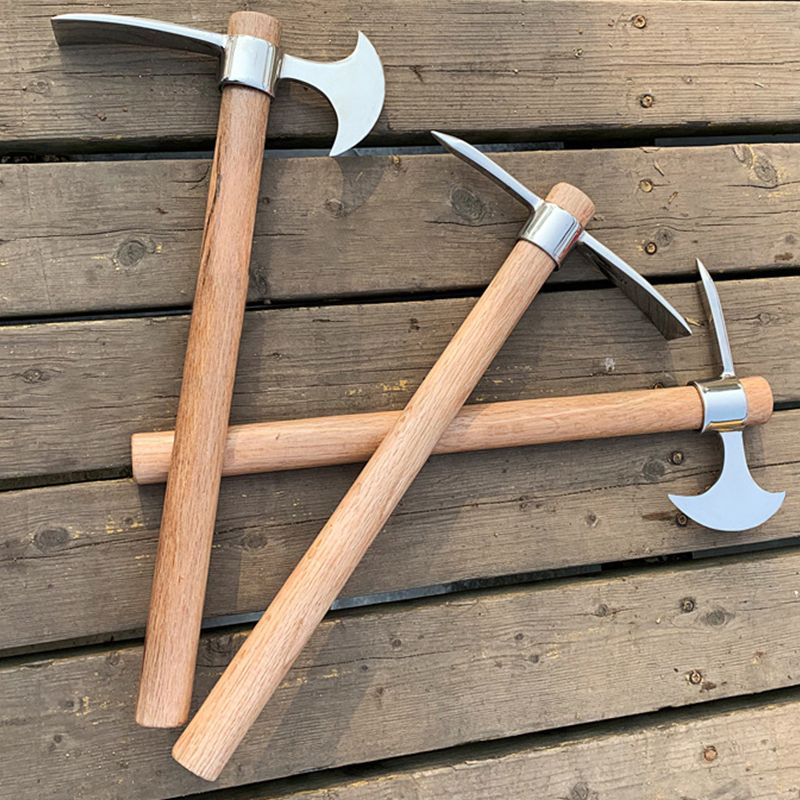 Stainless Steel Pickaxe With Wooden Handles Outdoor Camping Gardening Mattock Multifunctional Pick Axe