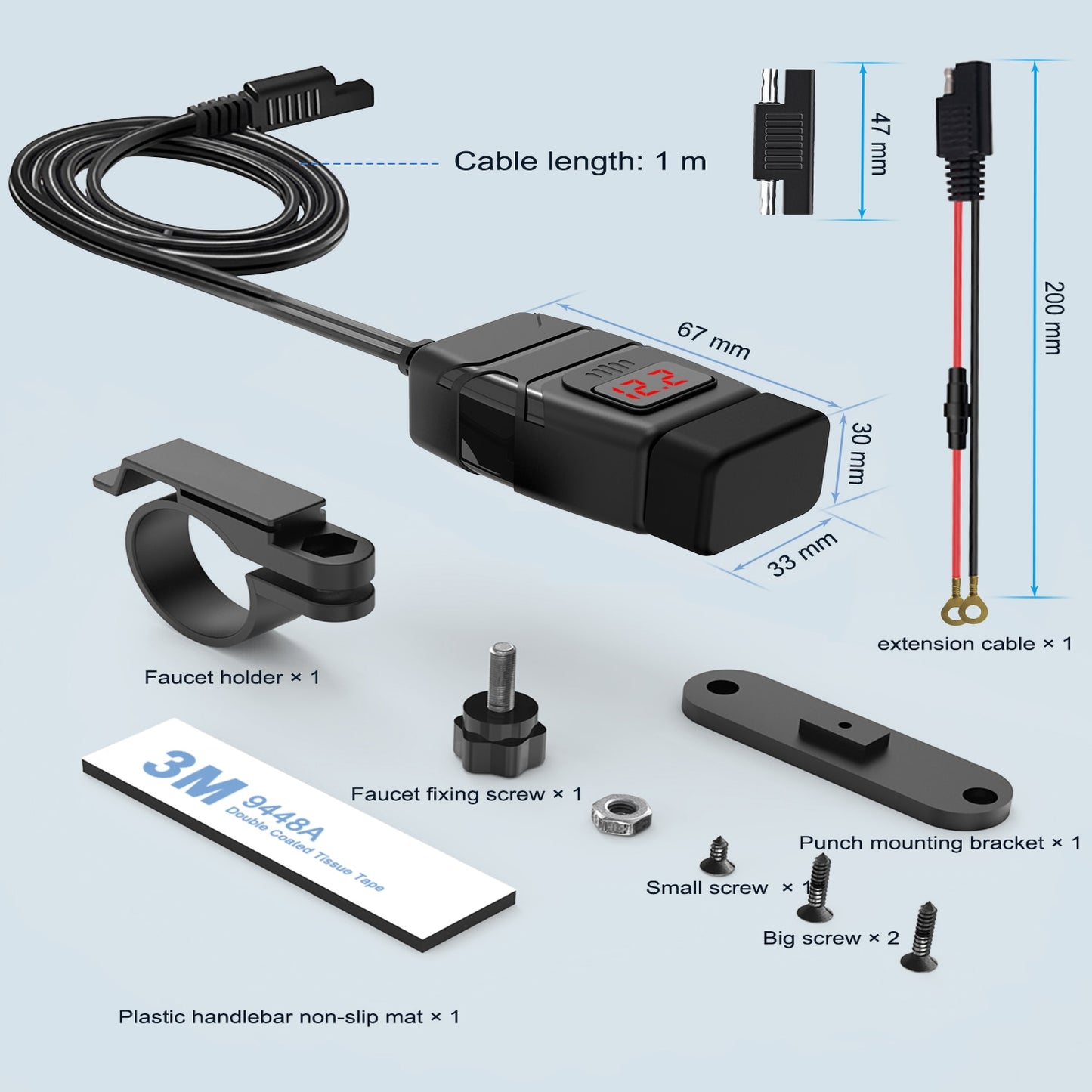 Powstation QC3.0 Motorcycle USB Charger Waterproof Cell Quick Charger Autocycle USB Socket With Voltmeter Motorcycle Accessories