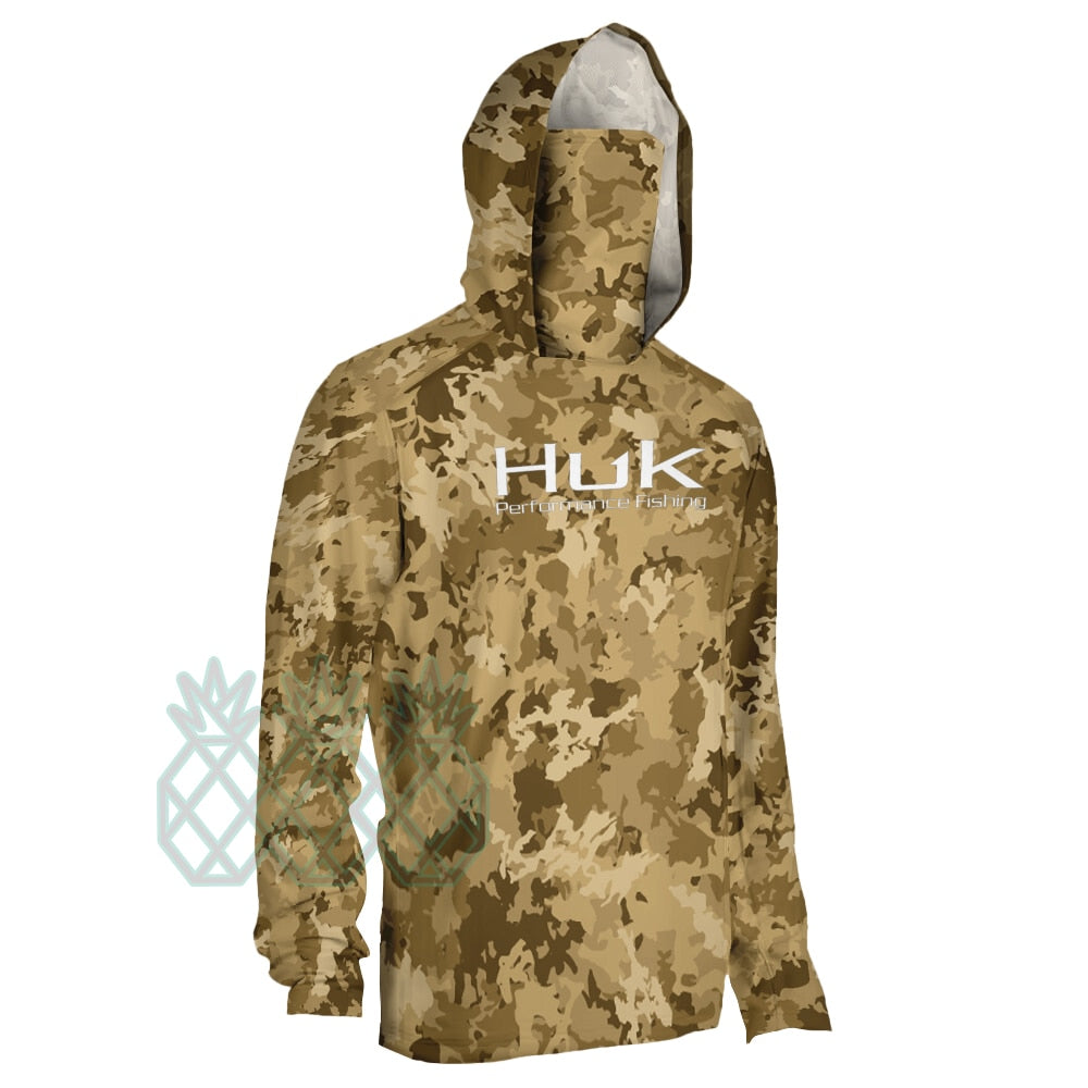 HUK Fishing Clothing Camouflage Men's Long Sleeve Mask Hooded Fishing Shirts Upf 50+ Uv Protection Performance Fishing Apparel