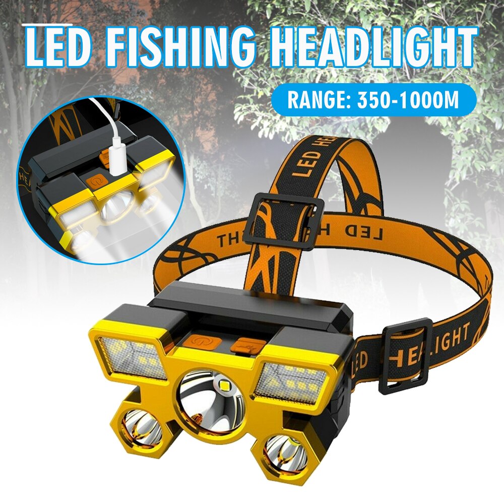 USB Rechargeable High Power Headlamp Outdoor Camping Strong Light Head-mounted Flashlight for Fishing Riding Spotlight Head Lamp