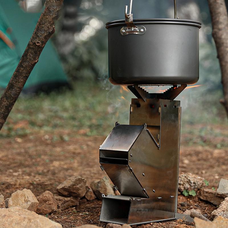 Camping Stove Collapsible Wood Burn Stainless Steel Rocket Stove Unloading Portable Rocket Stove Outdoor Wood Fire Stove Firing