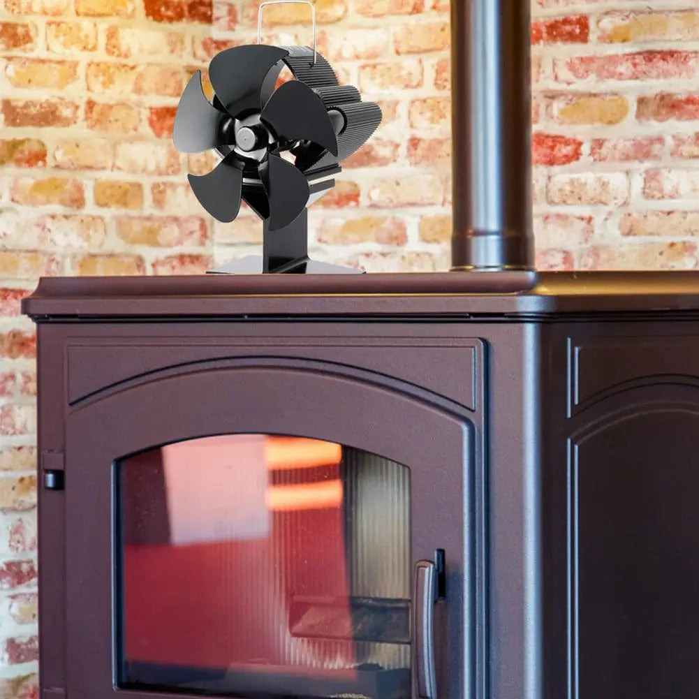 Black 5 Blades Fireplace Fan Quiet Safe Wood Burning Stove Ecofan Heat Powered Efficient Heat Distribution Home Fireplace