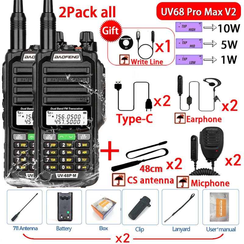 2023 Baofeng UV-68 Pro Max V2 10W IP68 Walkie Talkie Long Range Waterproof CB Two Way Radio UV9R UV5R Pro UV16 10R MAX Power