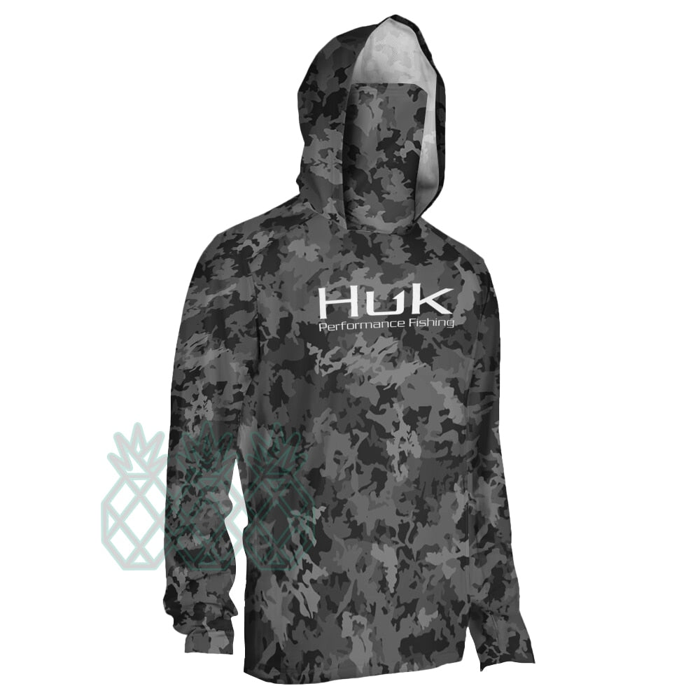 HUK Fishing Clothing Camouflage Men's Long Sleeve Mask Hooded Fishing Shirts Upf 50+ Uv Protection Performance Fishing Apparel